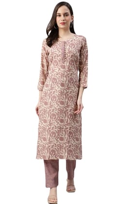 ATTIRIS Women's Plus Size Printed Round Neck 3/4th Sleeve Kurta Bottom Set, 3XL, 46inches