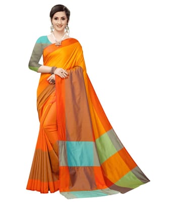 ATTIRIS Women's Woven Sana Silk Orange Saree with Runing Blouse Piece