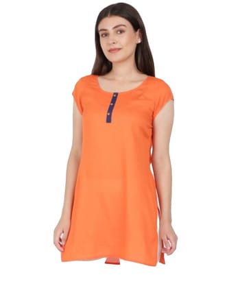 ATTIRIS Women's Rayon Solid Straight Knee Length Round Neck Kurta, Short Sleeve