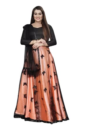 ATTIRIS Women's Net Semi-Stitched Lehenga Choli with Sleeve Material and Dupatta, 4 meter Flared