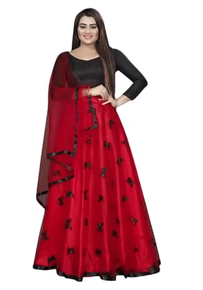 ATTIRIS Women's Net Semi-Stitched Lehenga Choli with Sleeve Material with Dupatta, 4 Meter Flared