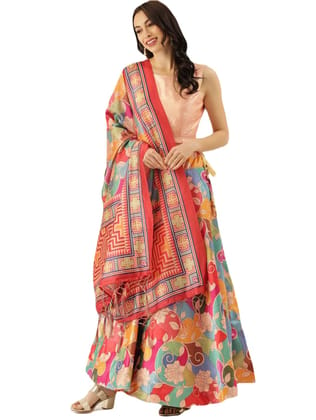 ATTIRIS Women's Satin Silk Printed Semi-Stitched Lehenga Choli with Can-Can, Multicolor