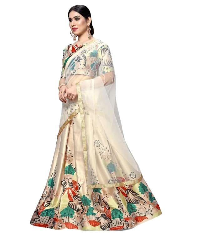 ATTIRIS Women's Polyester Printed Semi-Stitched Lehenga Choli with Dupatta, Multicolored