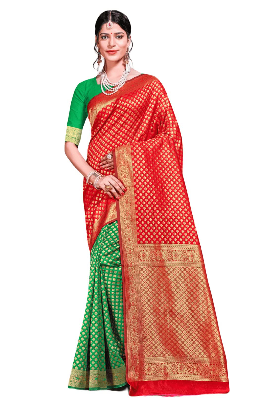 ATTIRIS Women's Banarasi Silk Woven Design Saree with Blouse Piece (0.8m)