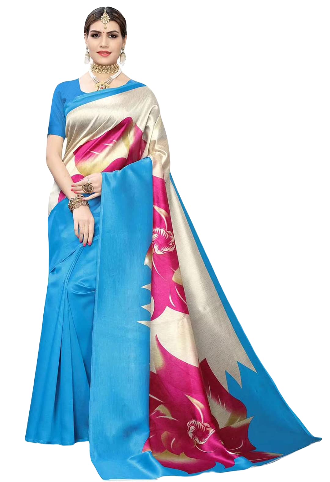 ATTIRIS Women's Art Silk Digital Print Saree with Blouse Piece