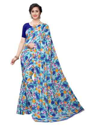 ATTIRIS Women's Georgette Printed Saree with Blouse Piece, (0.8m)