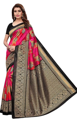 ATTIRIS Women's Art Silk Printed Saree with Blouse Piece, (0.8m)