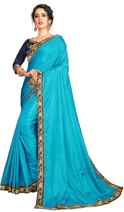 ATTIRIS Women's Silk Solid/Plain Border Saree with Blouse Piece (0.9m)