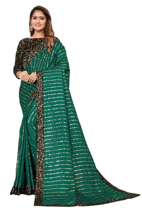 ATTIRIS Women's Silk Blend Sequined Saree with Blouse piece(0.9m)