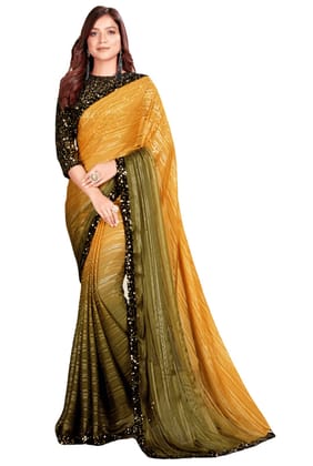 ATTIRIS Women's Silk Blend Sequined Saree with Blouse Piece (0.9m)