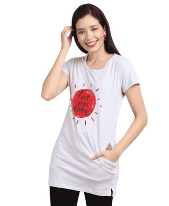ATTIRIS Women's Cotton Printed Round Neck Short Sleeve Casual Longline T-Shirt