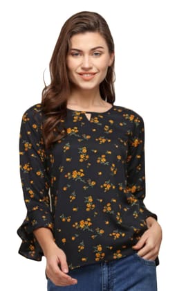 ATTIRIS Women's Crepe Printed Round Neck 3/4th Sleeve Top