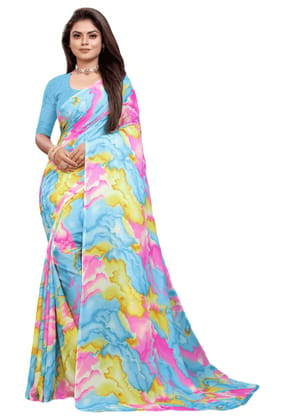 ATTIRIS Women's Georgette Printed Saree with Blouse Piece (0.8m), Multicolored