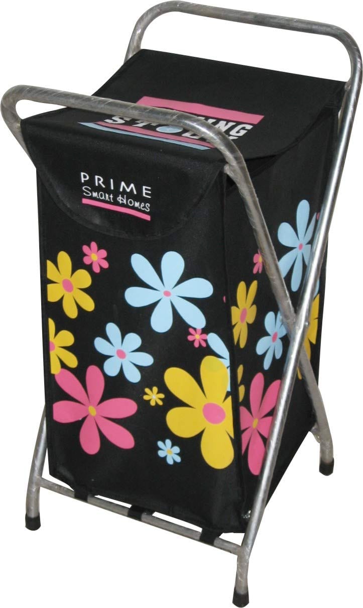 Roll over image to zoom in   Jupiter Designer Laundry Bag Basket with Metal Stand - Symphony Black