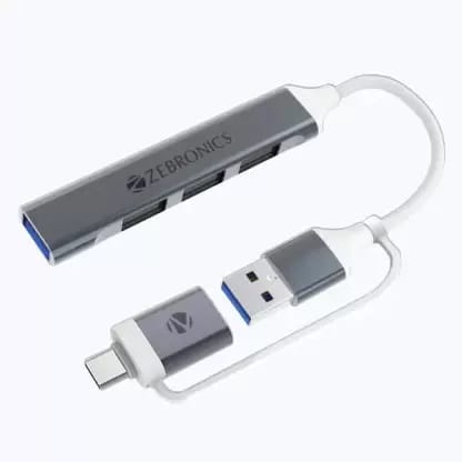 ZEBRONICS ZEB-TA200UC 2-in-1 Connector (USB/Type-C) USB 3.0 : 1 Port, USB 2.0 : 3 Port ZEB-TA200UC – 4-in-1 USB/Type C Multiport Adapter USB Hub (Silver & White)
