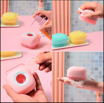 Trendzie Care Silicone Bath Body Brush Shower Scrubber with Dispenser for Men, & Women (Multicolors)