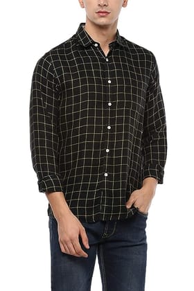 Men's Cotton Black Checkered Regular Fit Casual Shirt