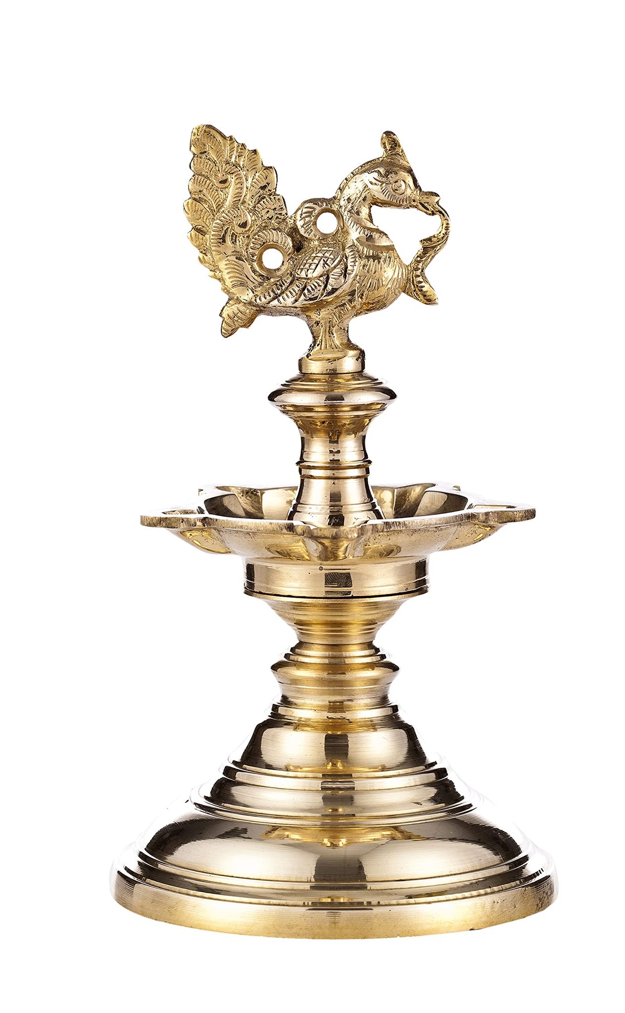 POOMPUHAR Handmade Brass Annam Plain Table Oil Lamp (9 cm x 9 cm x 20 cm, Yellow)