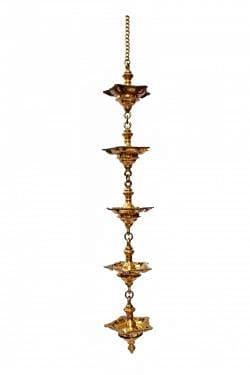 POOMPUHAR Handmade Brass Panjathra Oil Lamp (14 cm x 14 cm x 80 cm, Yellow)