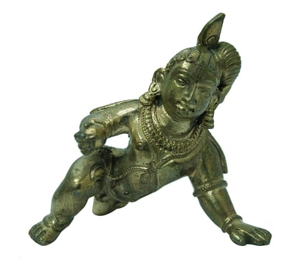 POOMPUHAR Handmade Bronze Baby Krishna (8 cm x 5 cm x 6.5 cm, Gold)