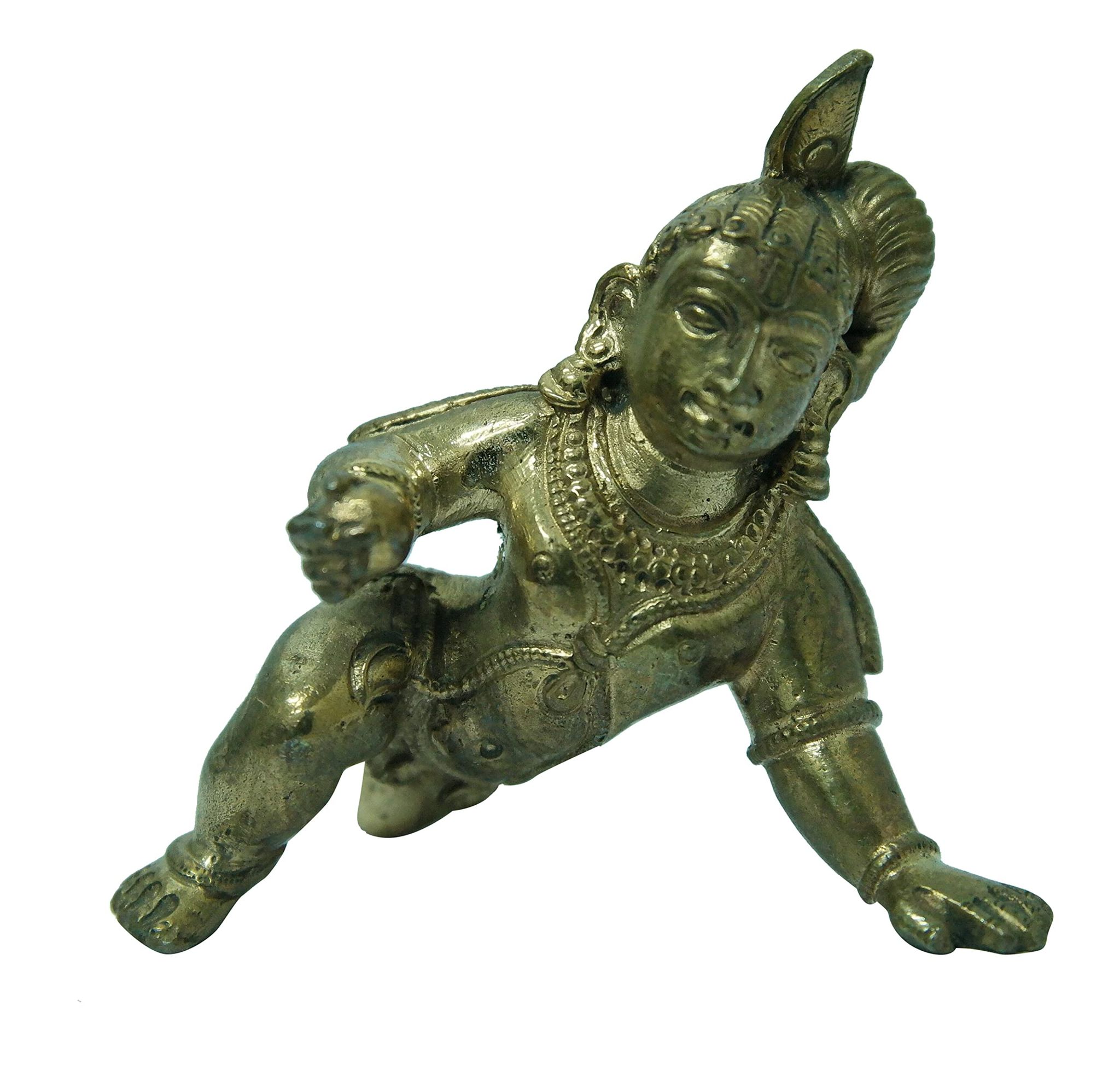 POOMPUHAR Handmade Bronze Baby Krishna (8 cm x 5 cm x 6.5 cm, Gold)