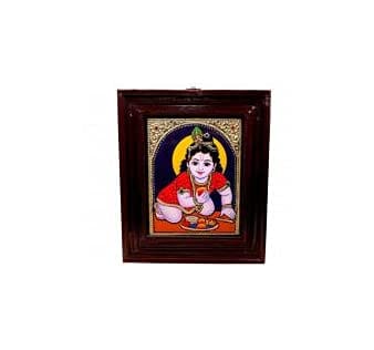POOMPUHAR Handmade Wooden Tanjore Painting Baby Krishna (12x10 inch without frame size, Brown)