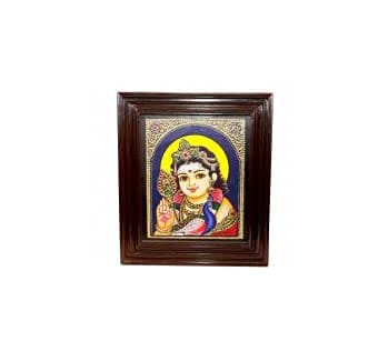 POOMPUHAR Handmade Wooden Tanjore Painting Murugar (15X12 Inch Without Frame Size), Gold)