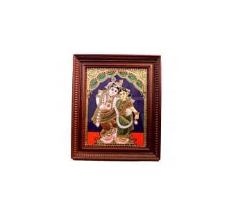 POOMPUHAR Handmade Wooden Tanjore Painting Radha Krishna (30 cm x 7 cm x 38 cm, Gold)