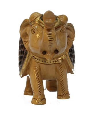 POOMPUHAR Handmade Wooden Painted Drunk Up Elephant (13 cm x 5 cm x 10 cm)