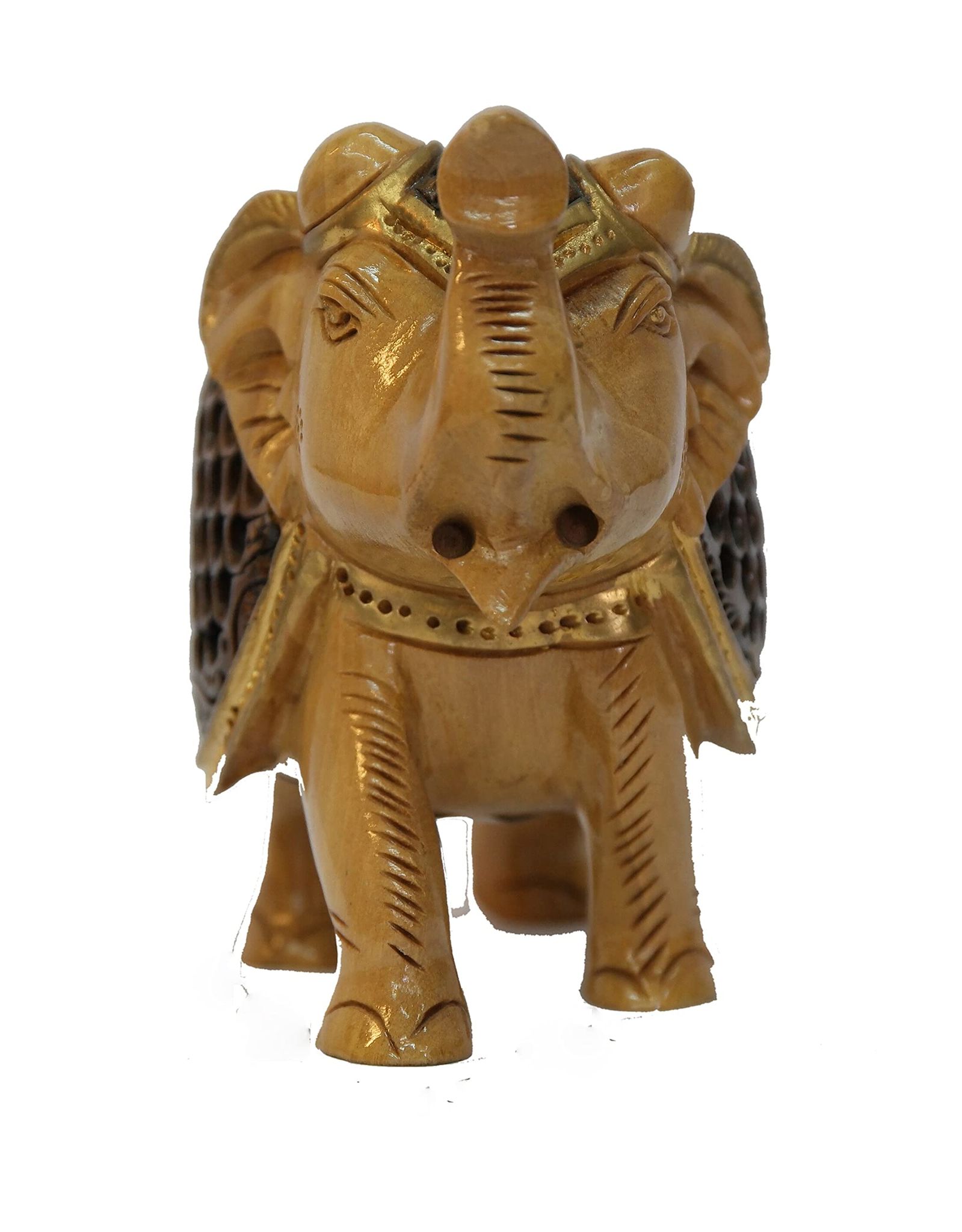 POOMPUHAR Handmade Wooden Painted Drunk Up Elephant (13 cm x 5 cm x 10 cm)