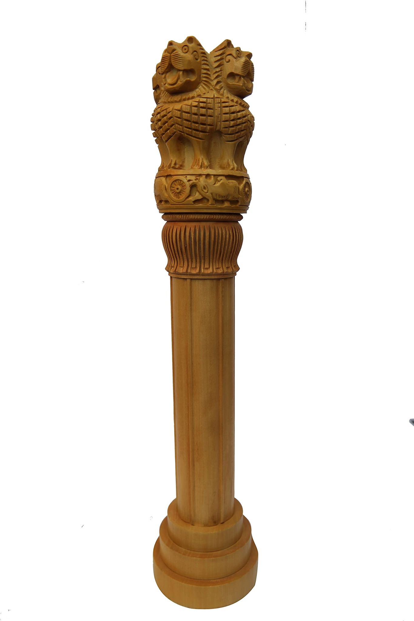 POOMPUHAR Handmade Wooden Ashoka Pillar (Beige)