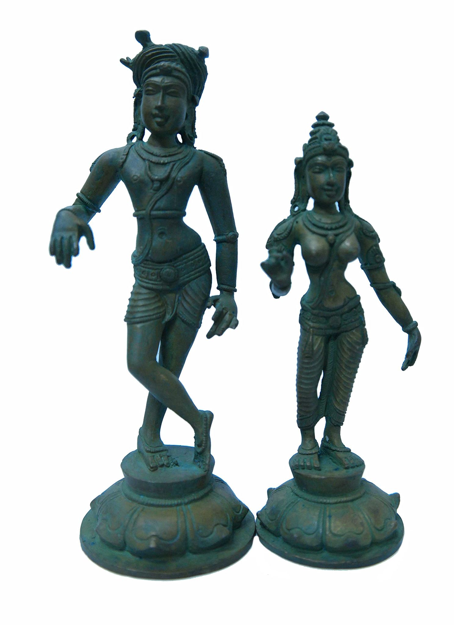 POOMPUHAR Handmade Bronze Sivaparvathy (6.5 cm x 6.5 cm x 15 cm, Green)