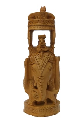 POOMPUHAR Handmade Wooden Carved Ambari Elephant (8 inch), Beige)