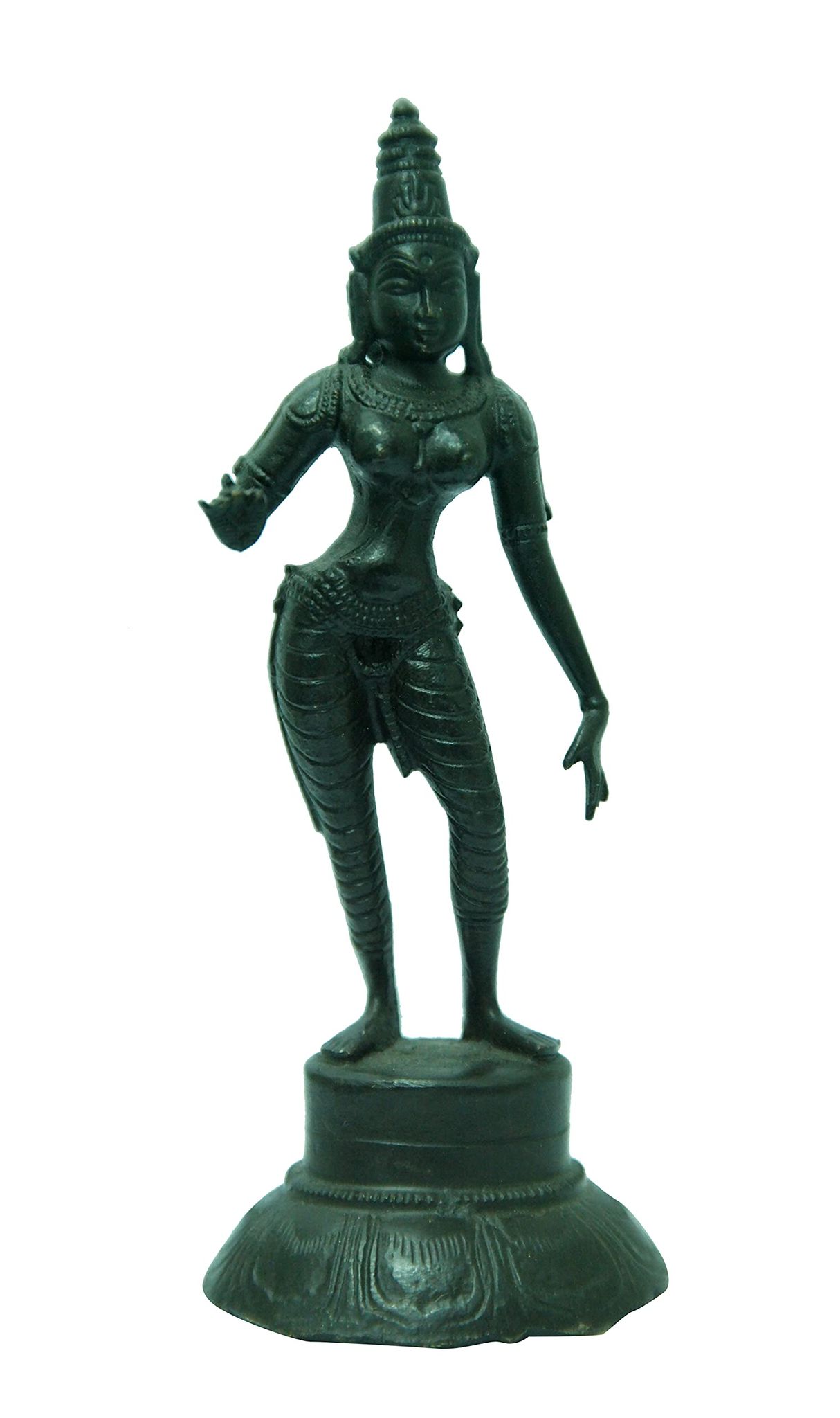 POOMPUHAR Handmade Brass Oxidised Sivagami (6 cm x 5 cm x 15 cm, Black)