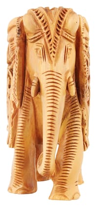 Poompuhar Sandal Wood Carving Elephant (2 inch x5 inch x 4 inch Brown)