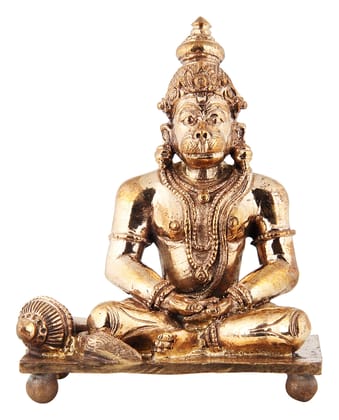 Poompuhar Bronze Hanuman Idol, 9 cm x 6 cm x 12 cm, Yellow, 1 Piece