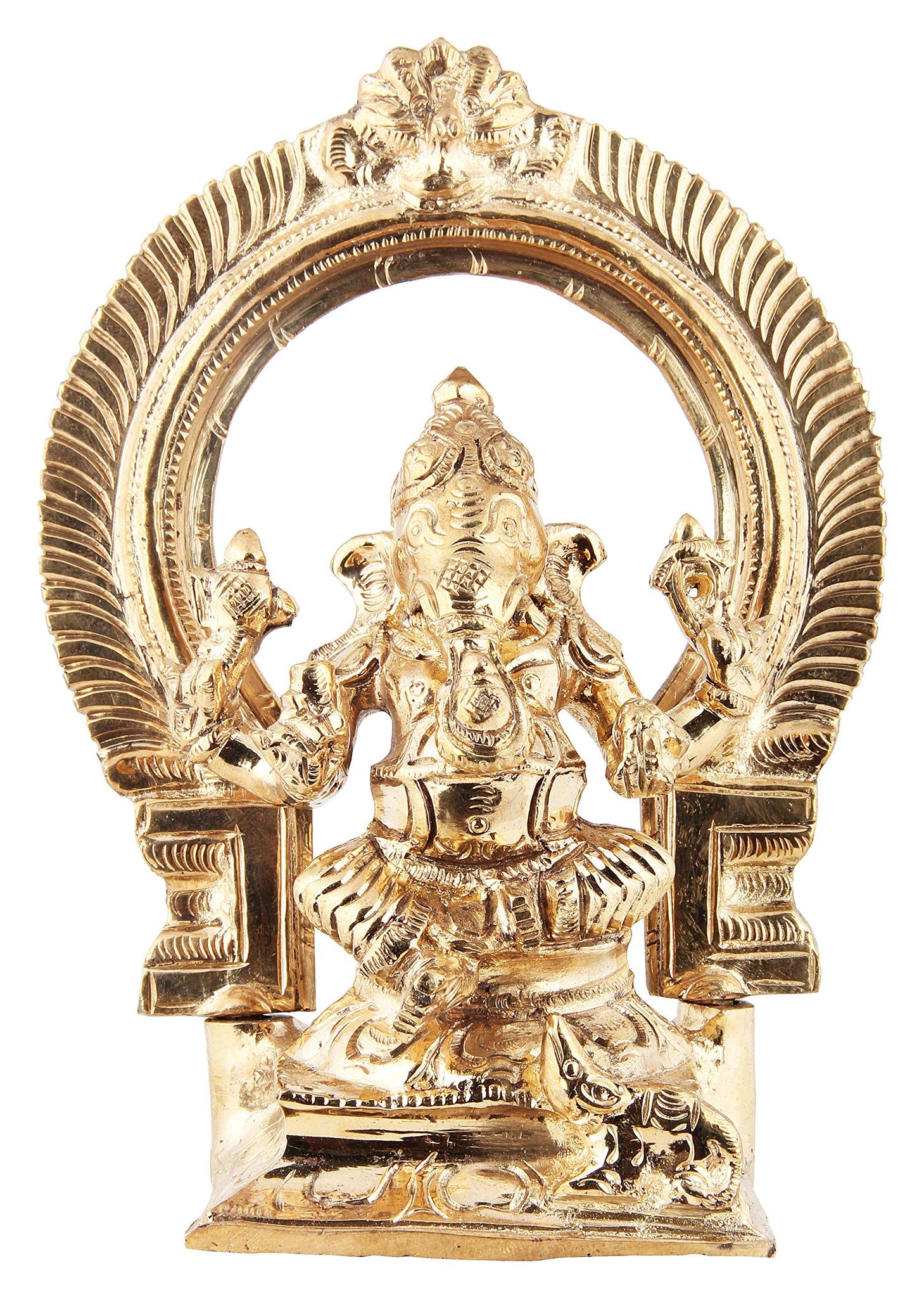 Poompuhar Bronze Ganesh Idol (6 cm x 6 cm x 15 cm, Yellow)