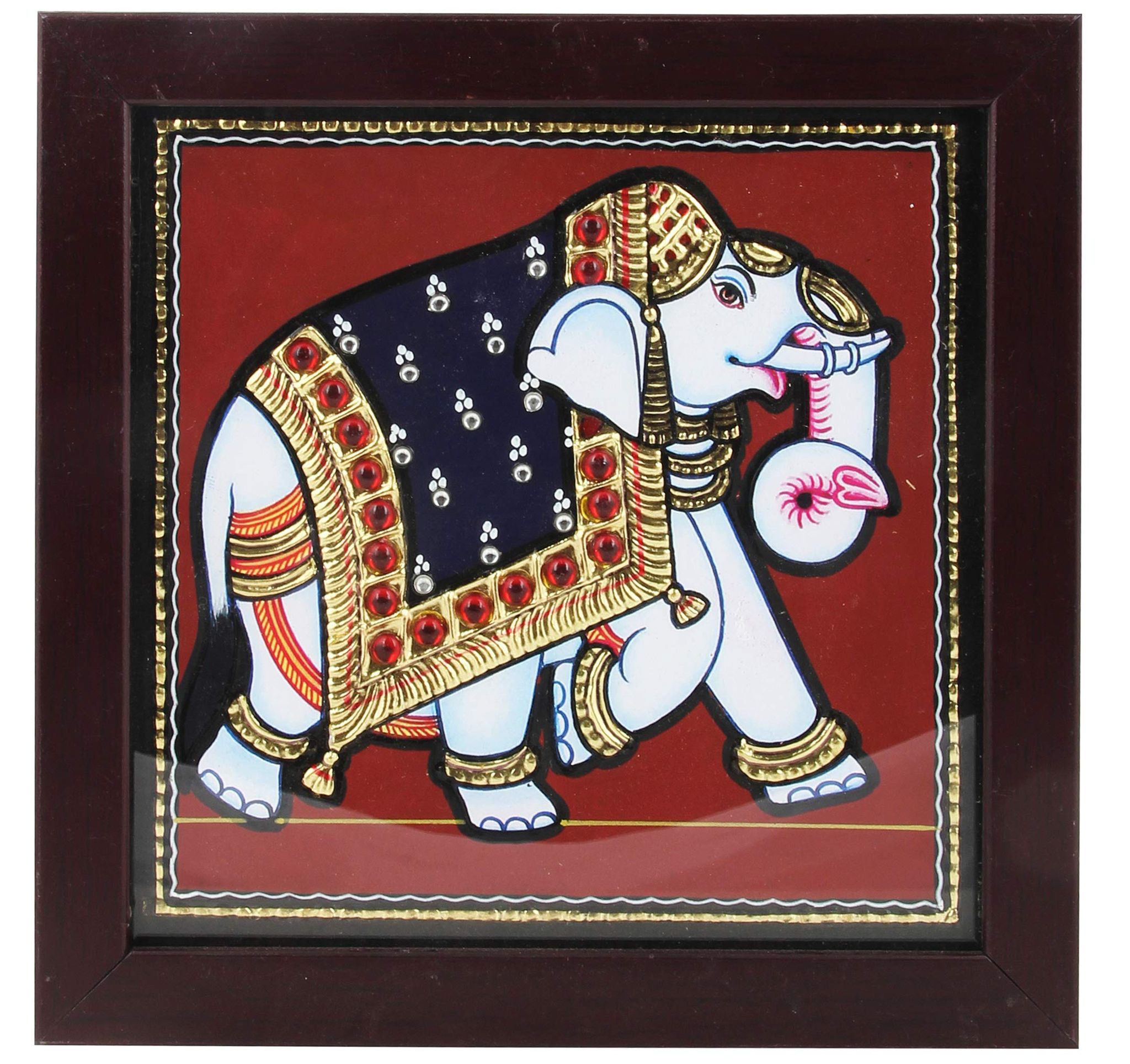 Poompuhar Gold Foil Work Ganesha Tanjore Painting (Multicolour,7X7 inch)