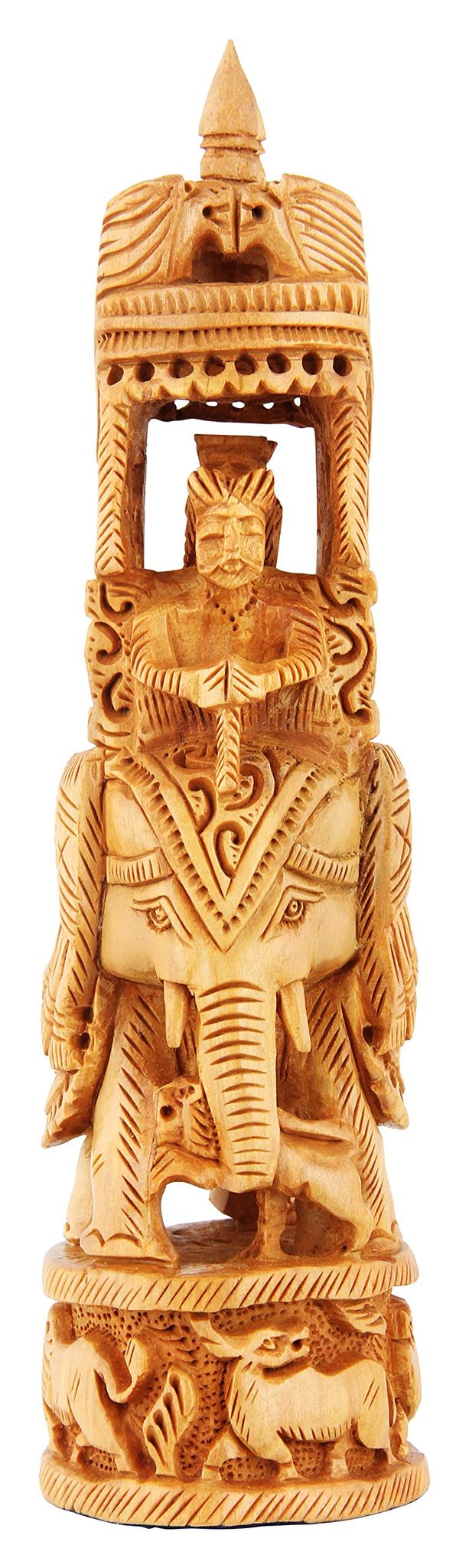 Poompuhar Sandal Wood Ambari Elephant Figurine (2 inch x 1.5 inch x 5 inch,Brown)