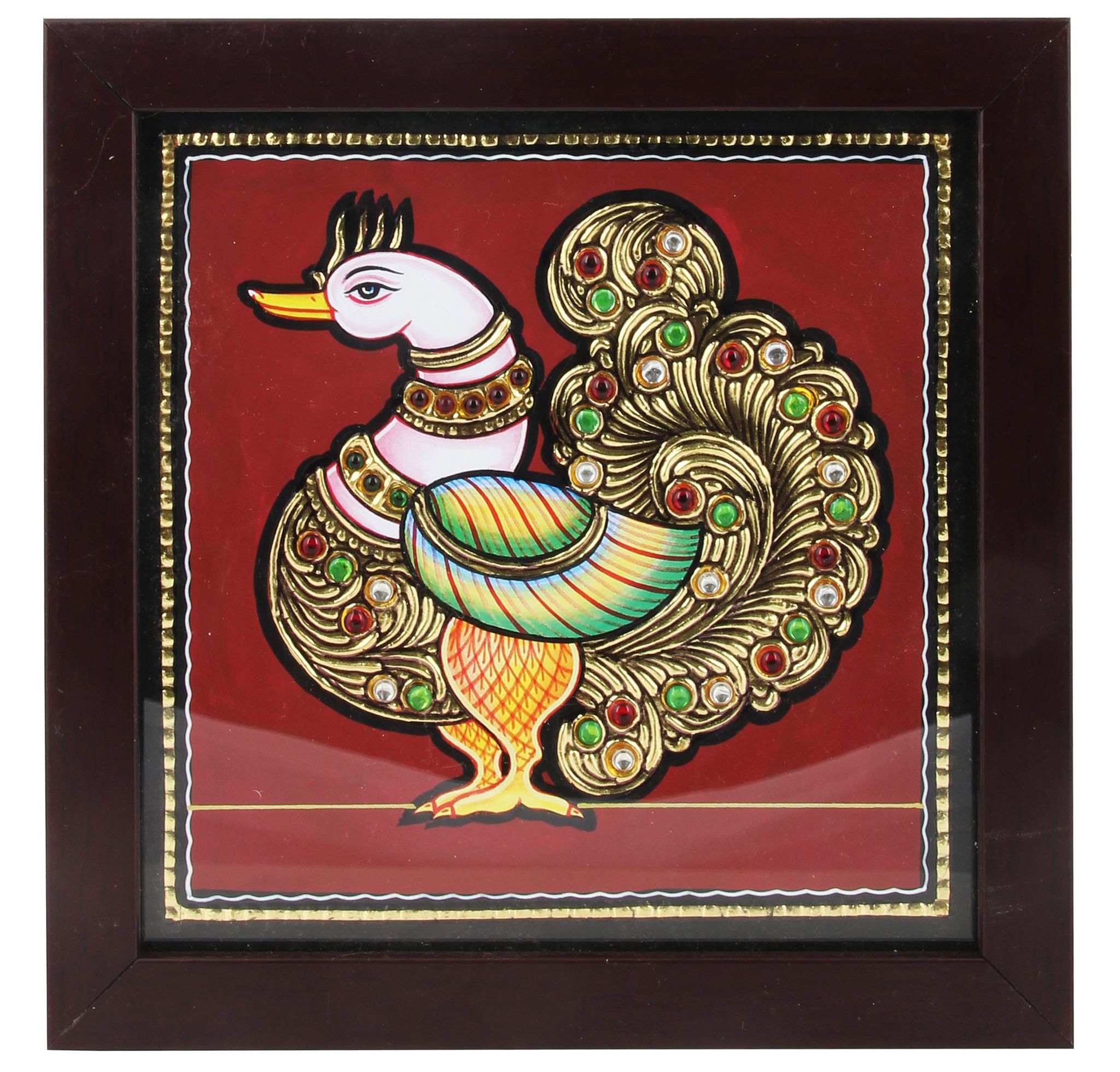 Poompuhar Metal Birds Painting, Multicolour, (7x7 inch)