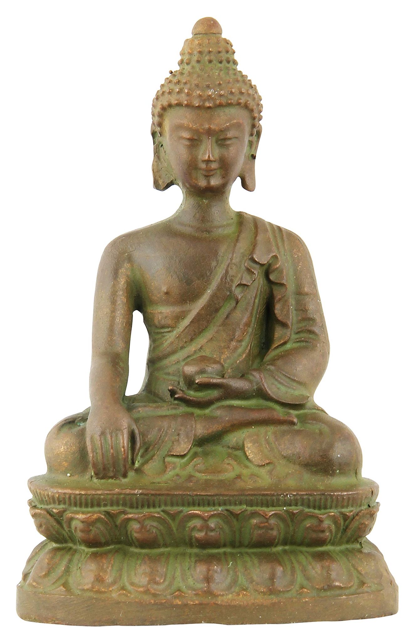 Poompuhar Bronze Buddha Idol, 6 cm x 3 cm x 12 cm, Yellow, 1 Piece