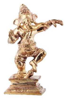 Poompuhar Bronze Dancing Ganesh Idol (6 cm x 3 cm x 9 cm, Yellow)