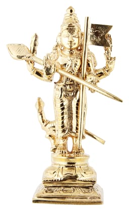 Poompuhar Bronze Murugar Idol, 6 cm x 6 cm x 15 cm, Yellow, 1 Piece