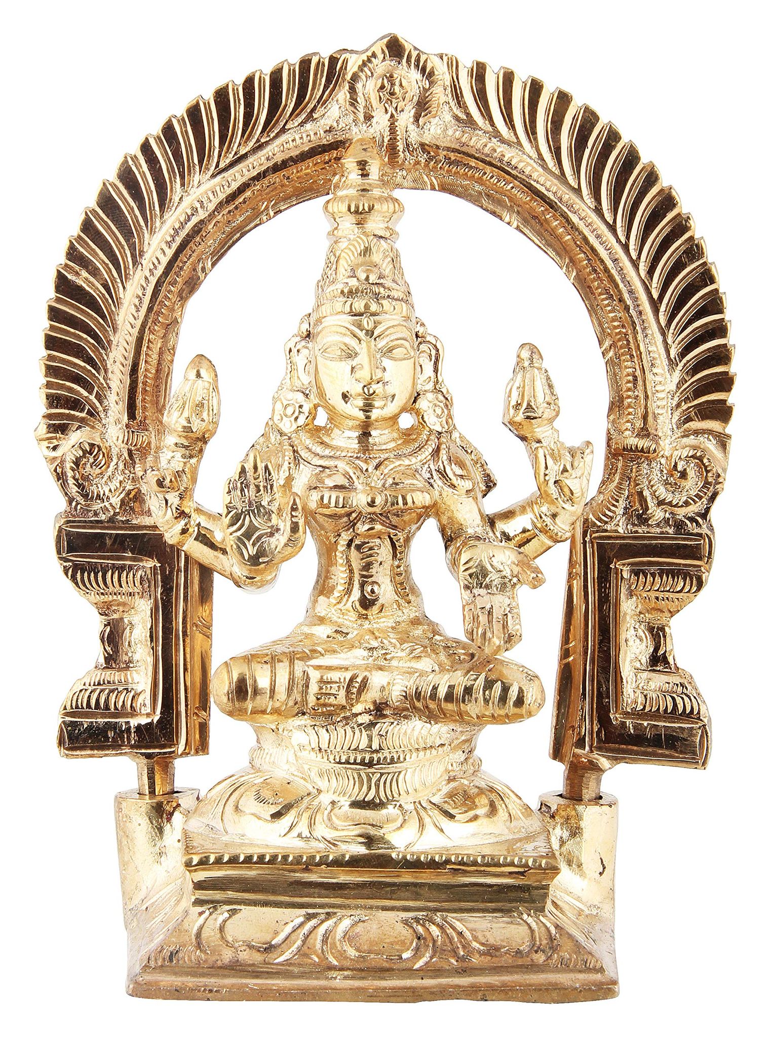 Poompuhar Bronze Lakshmi Idol (6 cm x 6 cm x 15 cm, Yellow)