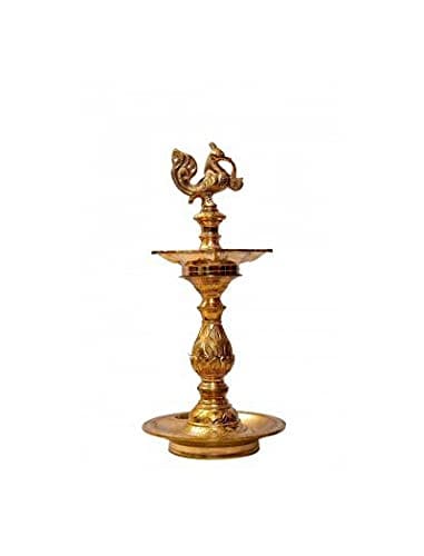 POOMPUHAR Handmade Brass Annam Ornamental Table Oil Lamp (12 inch)