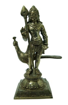 POOMPUHAR Handmade Bronze Murugar (5 cm x 5 cm x 10 cm, Gold)