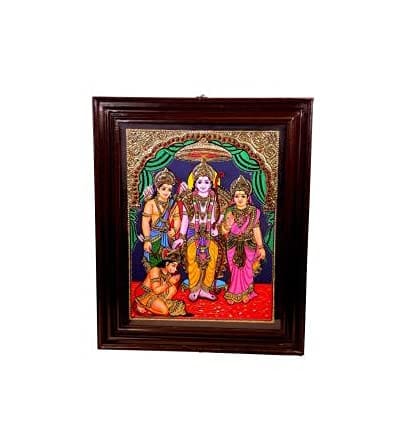 POOMPUHAR Handmade Wooden Tanjore Painting Ramar Pattabisikam (20x16 inch without frame size, Gold)