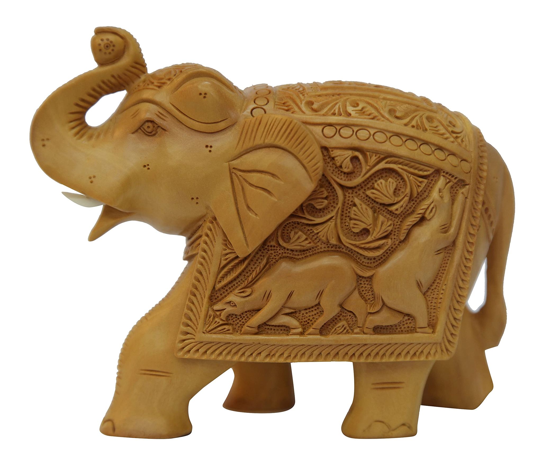 POOMPUHAR Handmade Wooden Carved Elephant (Beige)