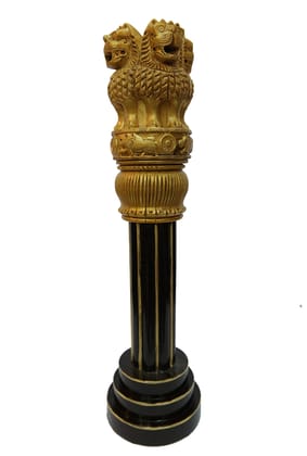 POOMPUHAR Handmade Wooden Painted Ashok Pillar (Beige)