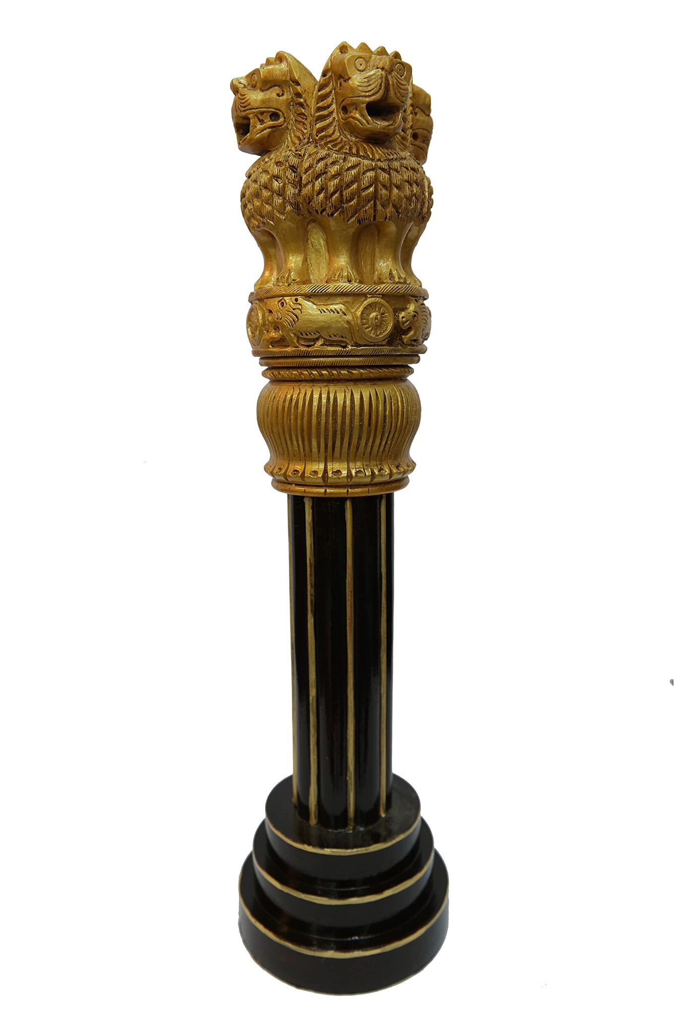 POOMPUHAR Handmade Wooden Painted Ashok Pillar (Beige)